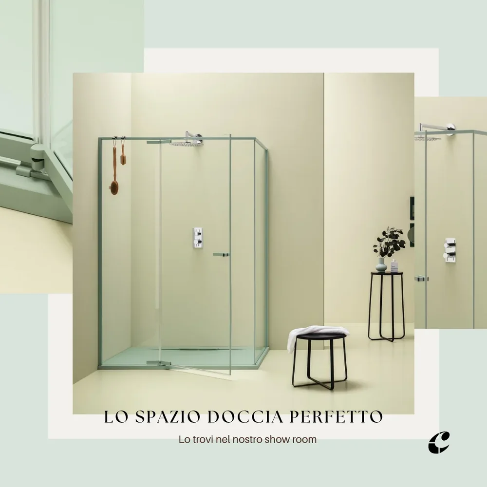 Post social con box doccia in ambiente minimale