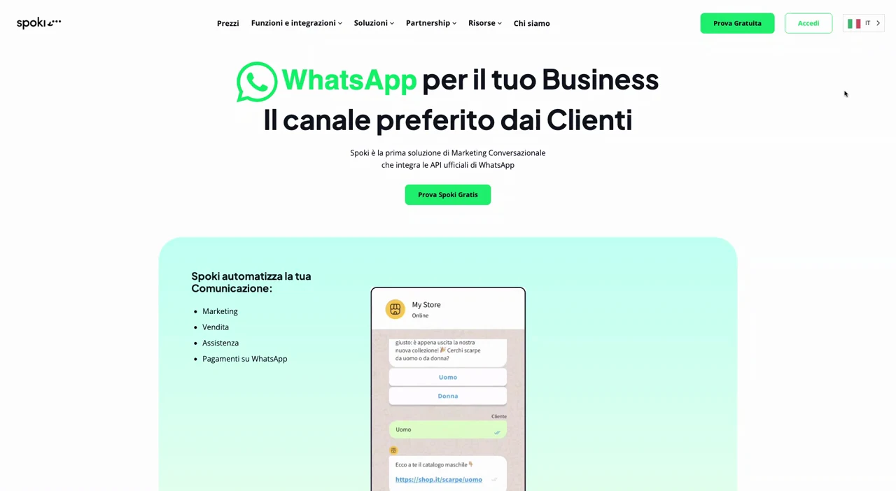 Sito Spoki: comunicazione e automazioni WhatsApp